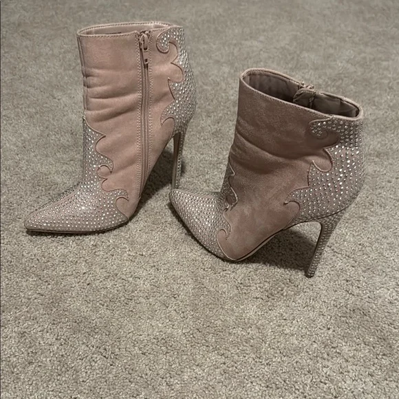 JustFab Blush Rhinestone Ankle Booties - Picture 4 of 5